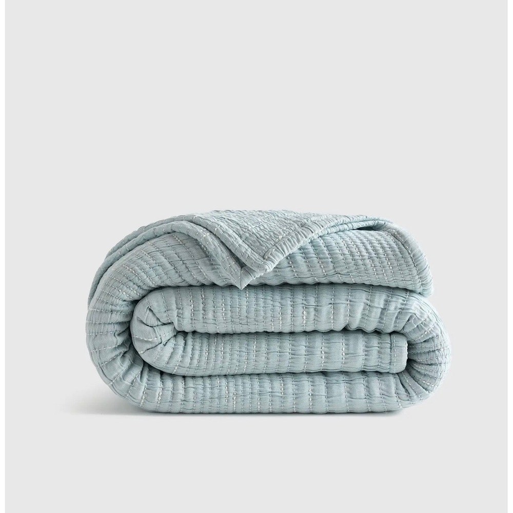 Quince Linen Cotton Stitch Coverlet Sky Blue Full/Queen NWOT